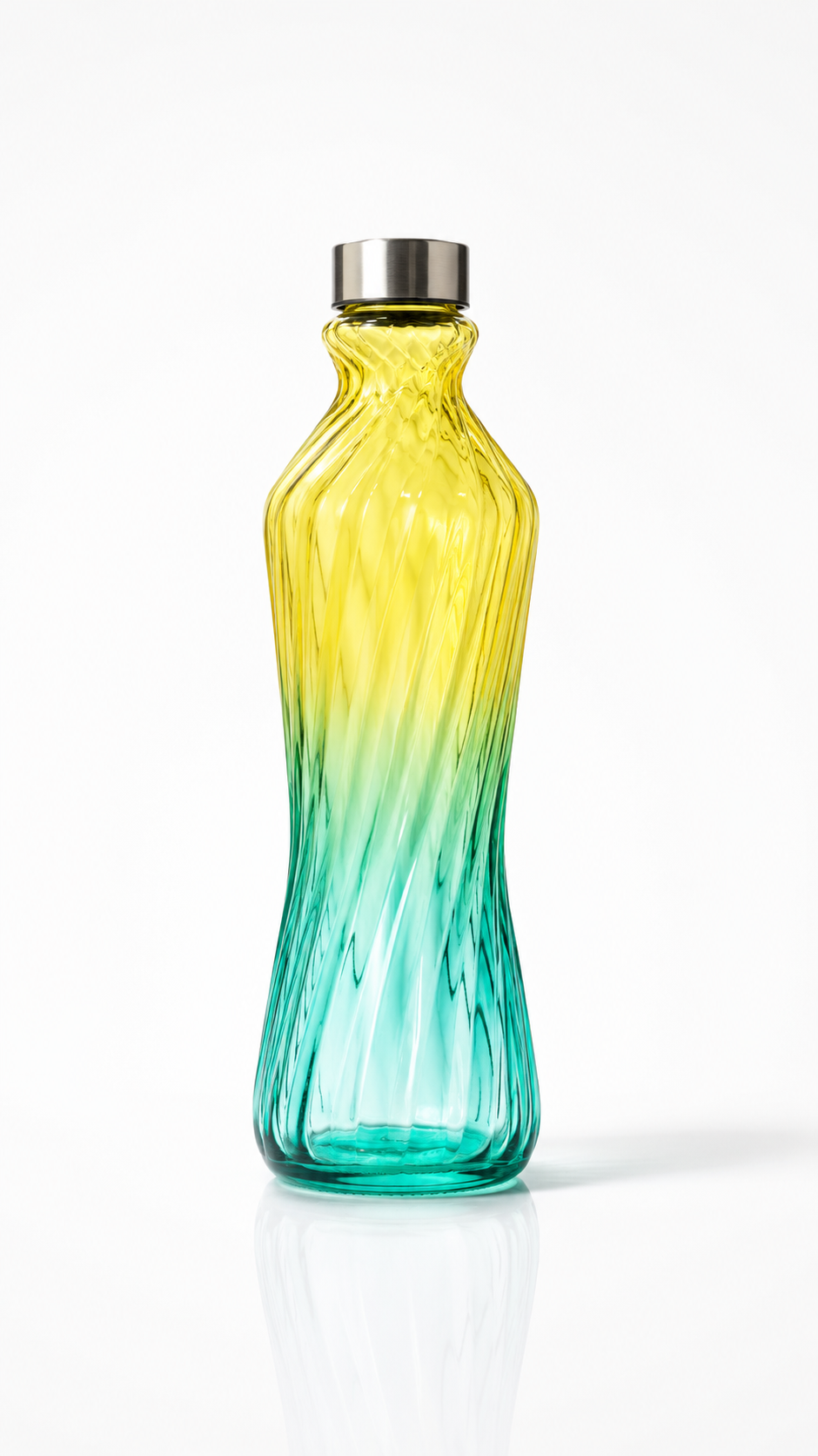 Ombré Yellow-to-Teal Twisted Glass Water Bottle with Steel Cap